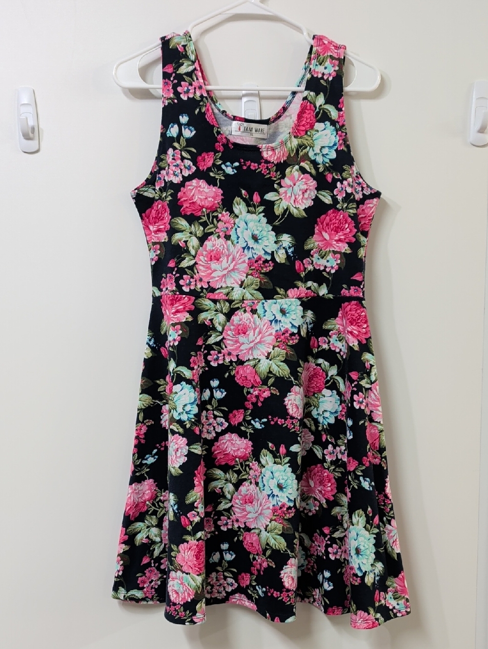 Tam Ware Navy Pink Blue Floral Skater Mini Dress Size XL